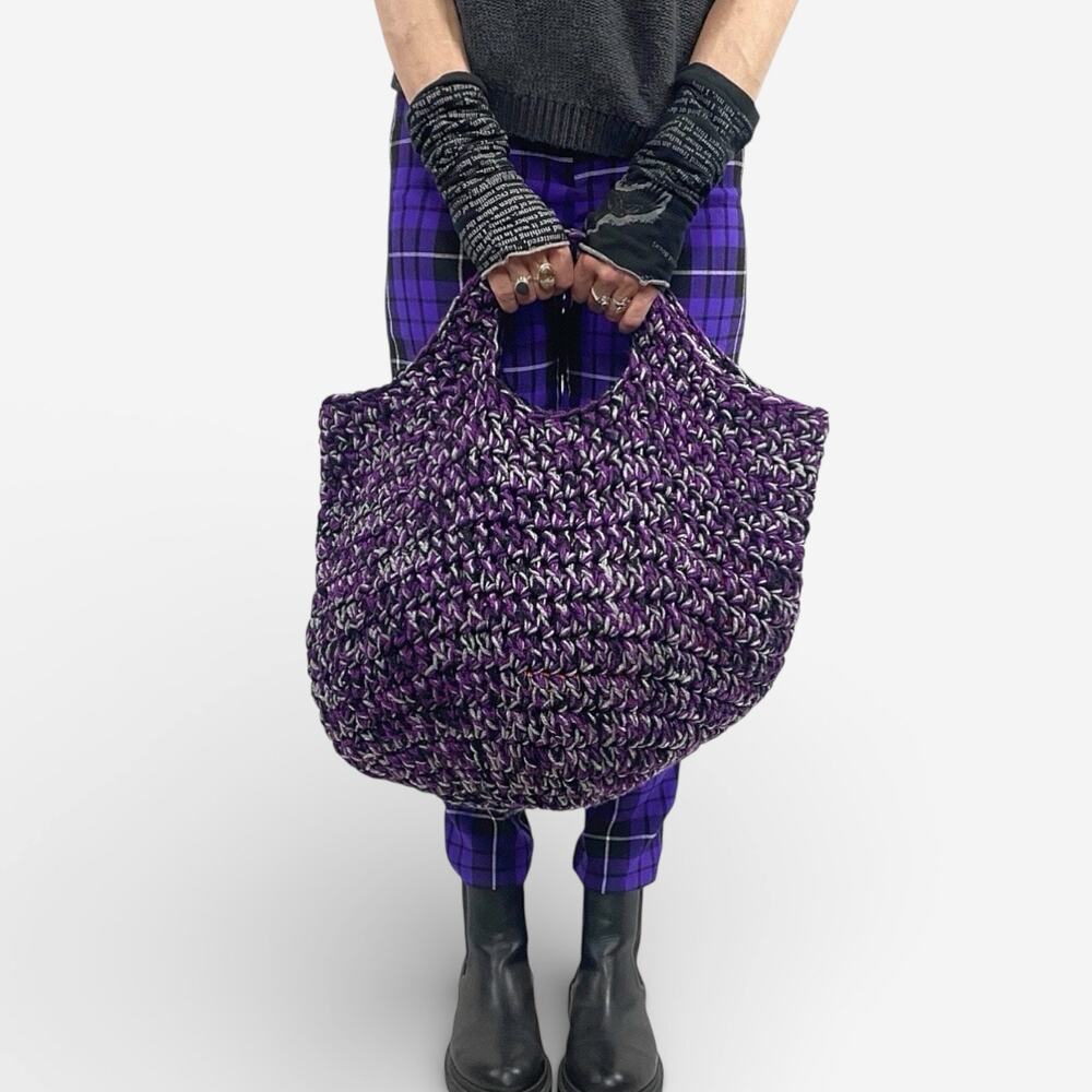 Crochet Knit Purple Colorway Oversized Chunky Slouchy Tote Bag Boho Festival